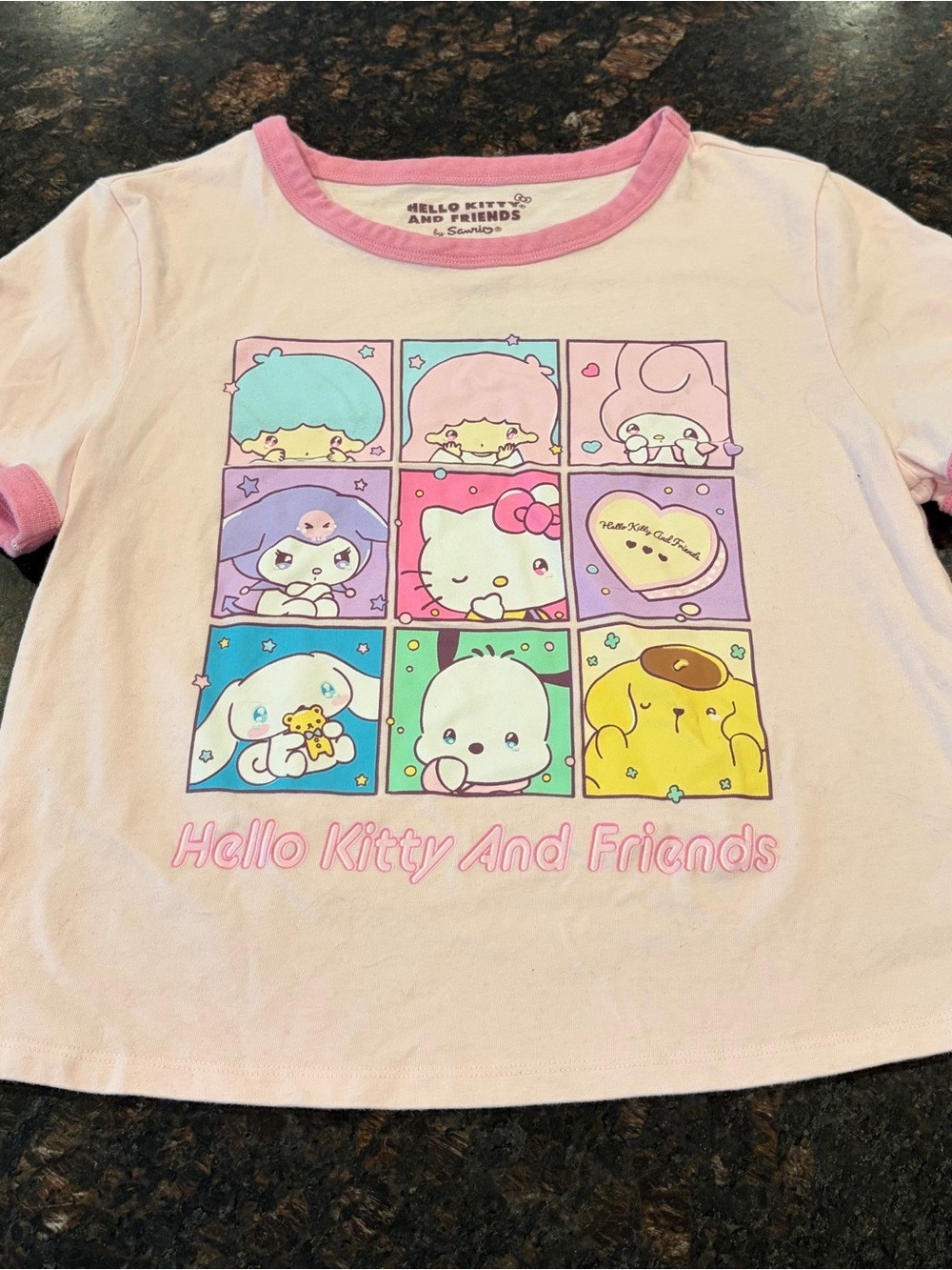 Hello Kitty Pink Short Sleeve Tee with Pastel Character Panels